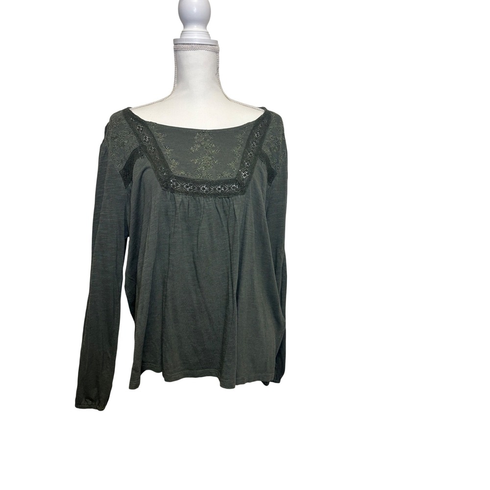 Lucky Brand Women's Army Green Long Sleeve with Lace Details‎ and Trim Size XL